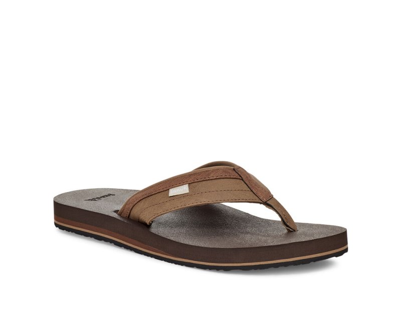 Sanuk Mens Ziggy Water-Friendly Brown Flip Flops | WOASDQ173